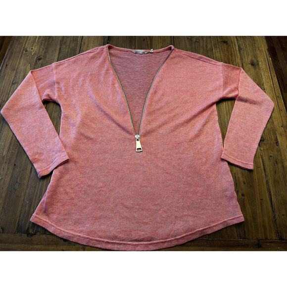 Soft Surrounding Women’s Valentina Zip Sweater Pink Size Medium Knit Top V-neck - Picture 1 of 10
